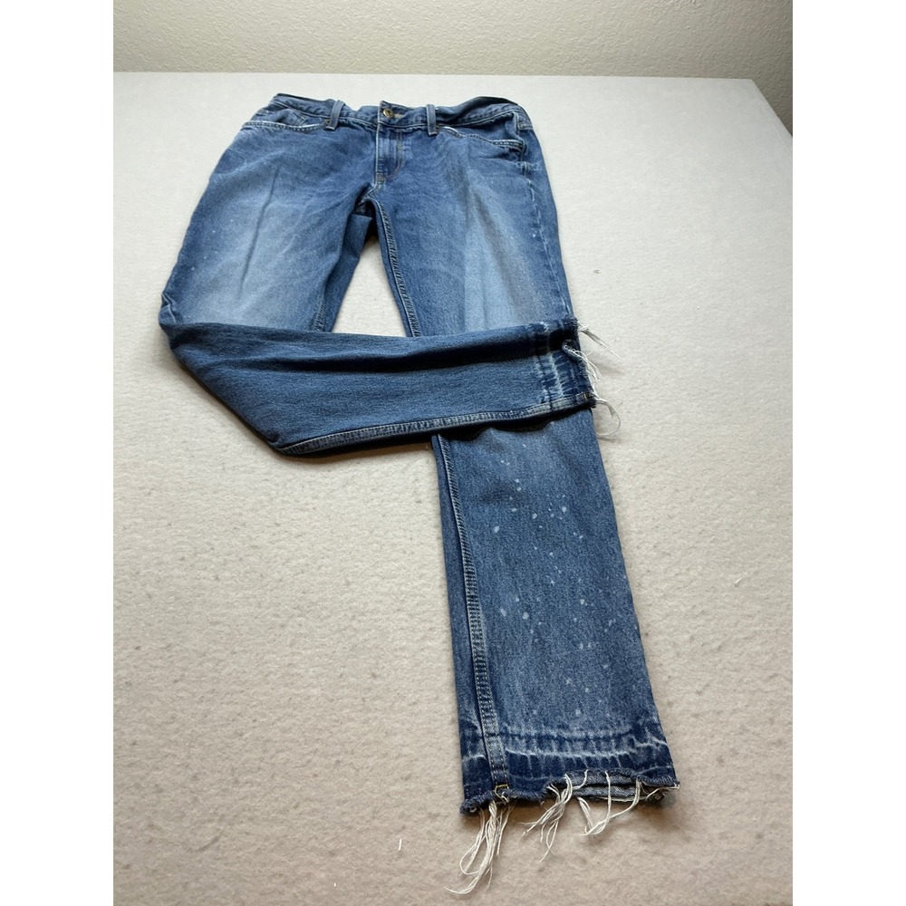 Koaj Man Skinny Fit Jeans Raw Hem Paint Splatter Size 30 Low Rise Blue‎ Denim